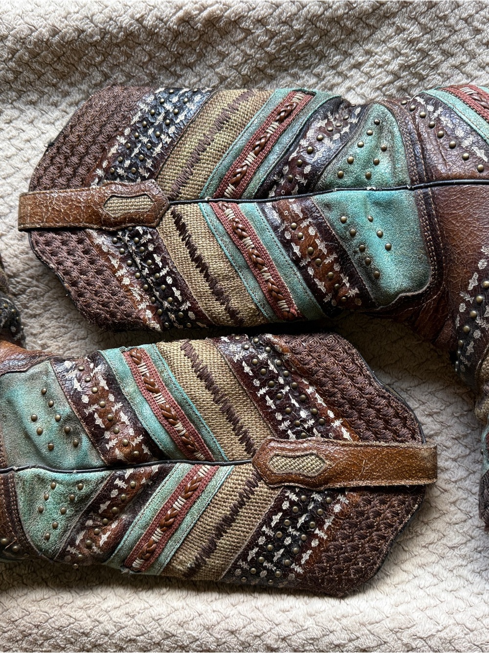 Women’s Multicolor Lace-Up Western Boots - Brown & Aqua - Picture 5 of 5